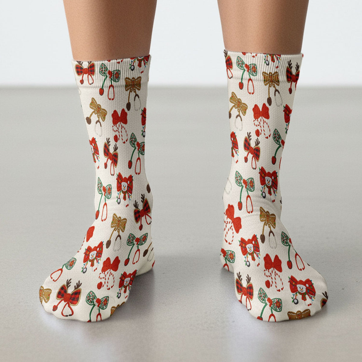 Christmas Stethoscope Bow Nurse Socks
