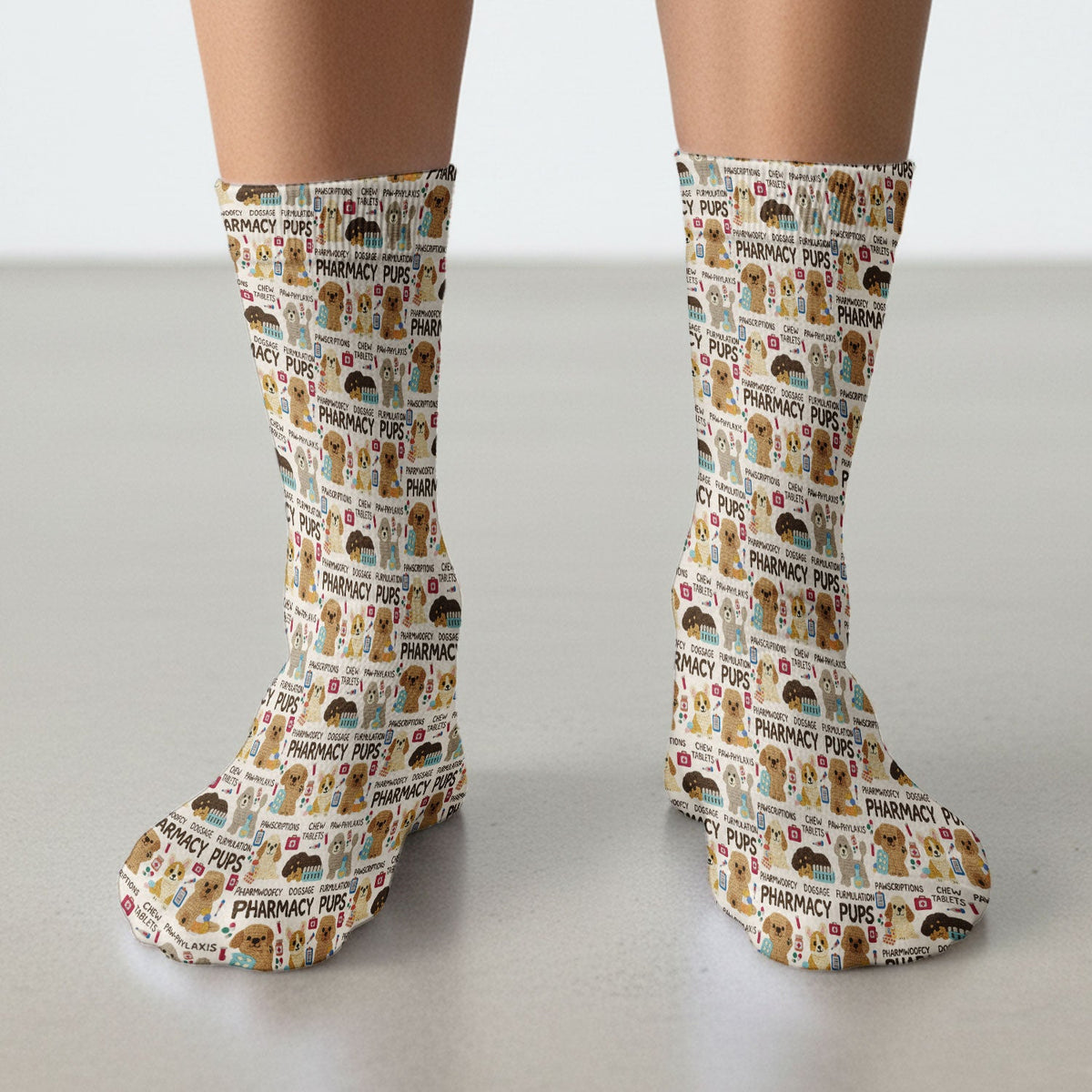 Pharmacy Pups Socks for Nurse Doctor - Cute Dog Adult Socks for Men and Women - Funny Gift for Pharmacists & Vet Techs