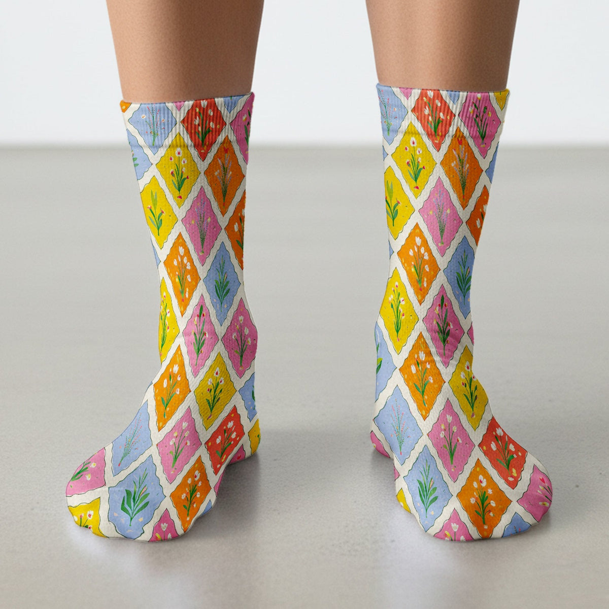 Colorful Floral Tile Nurse Socks