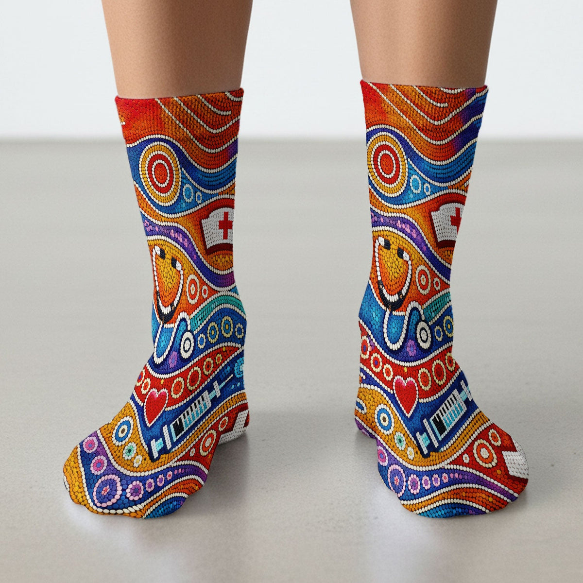 Aboriginal Dot Art Artistic Nurse Socks