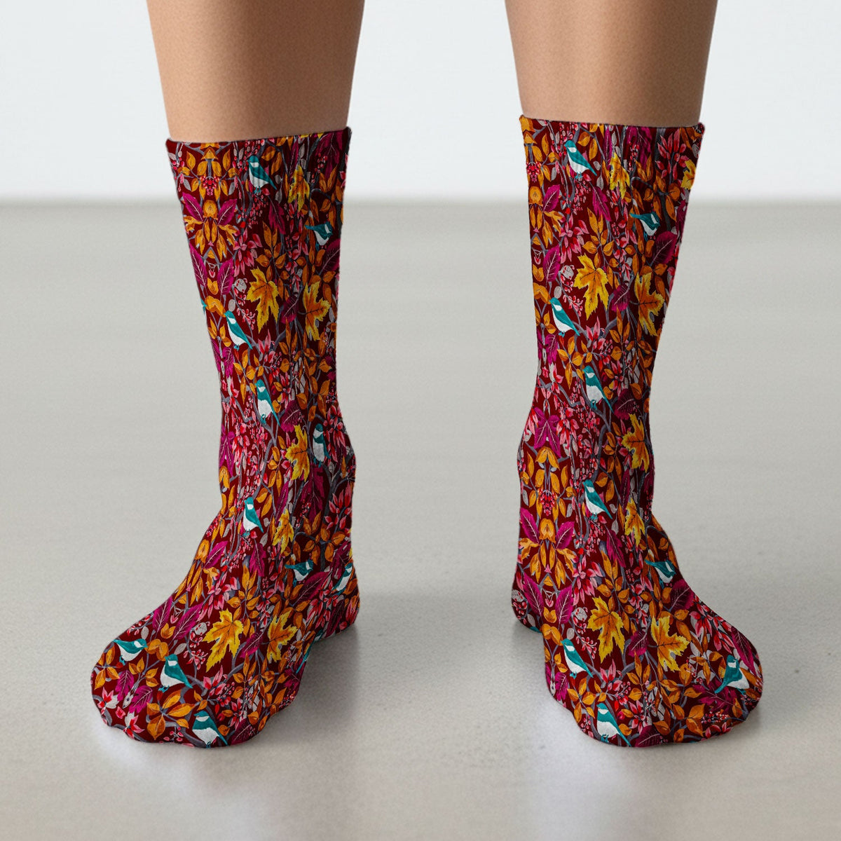 Autumn Leaves Blue Bird Nurse Socks