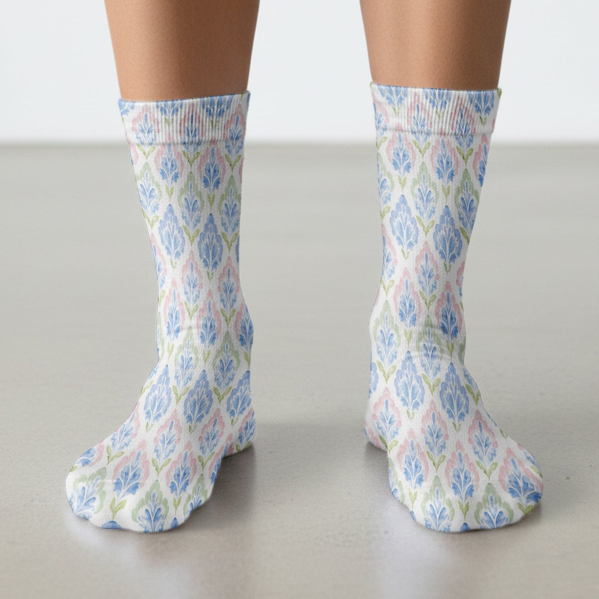 Blue Floral Damask Nurse Socks