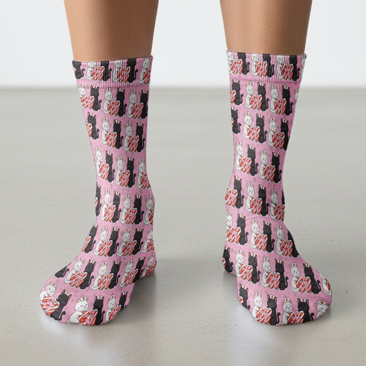 Xmas Cat Six Seven Nurse Socks