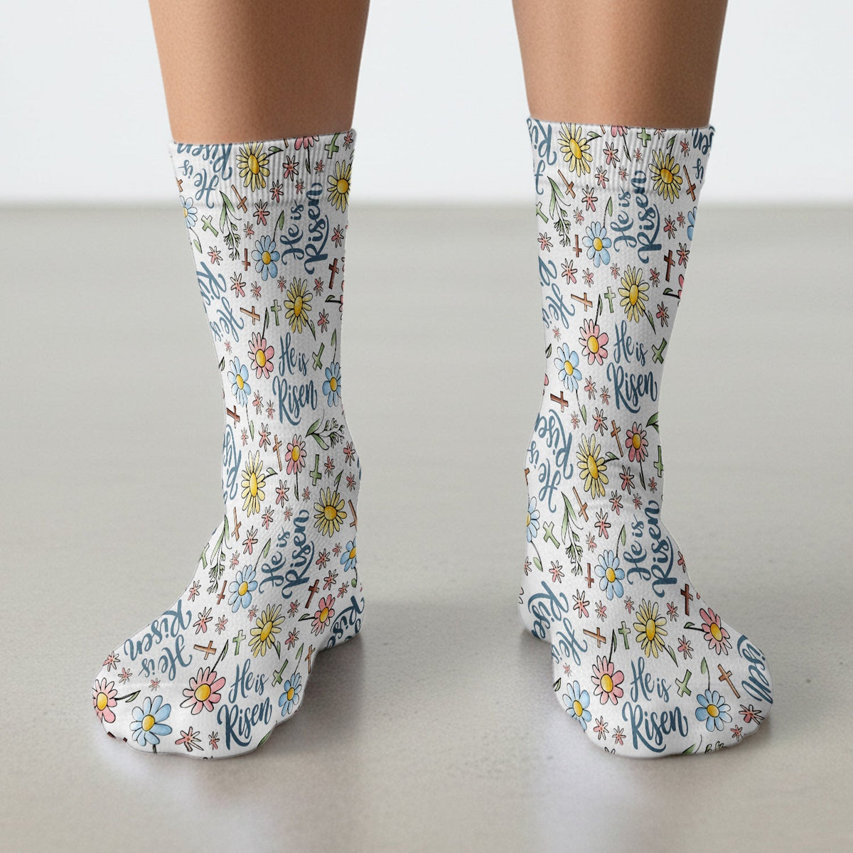 Risen Cross Flower Nurse Socks - Easter Gift