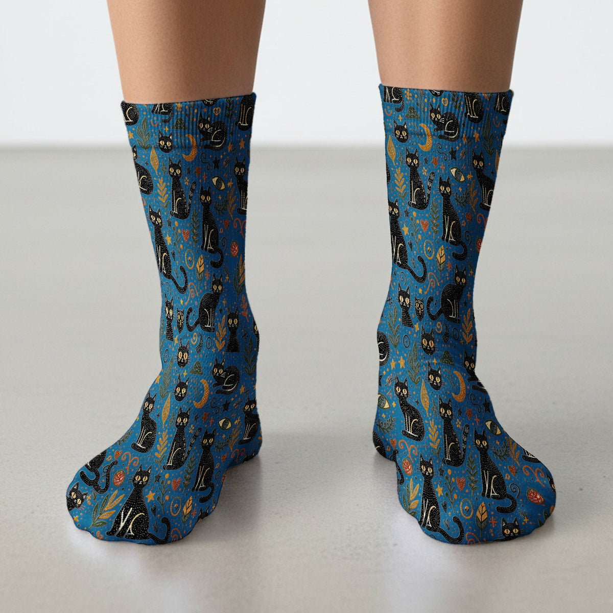 Mystic Black Cat Celestial Nurse Socks