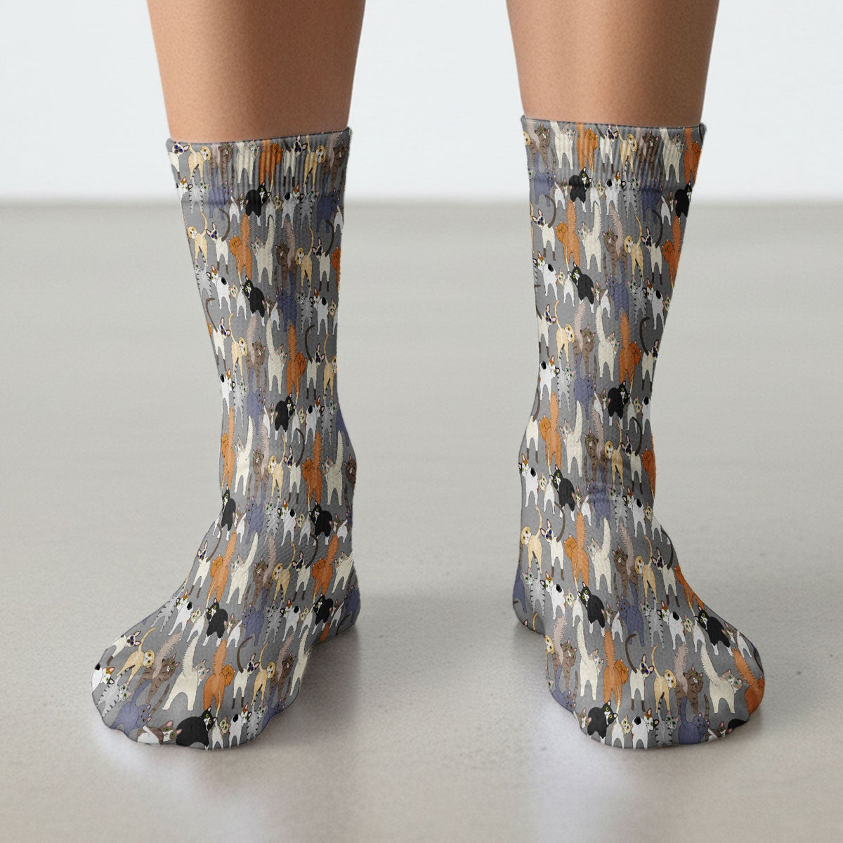 Whimsical Multicolor Cat Cartoon Nurse Socks
