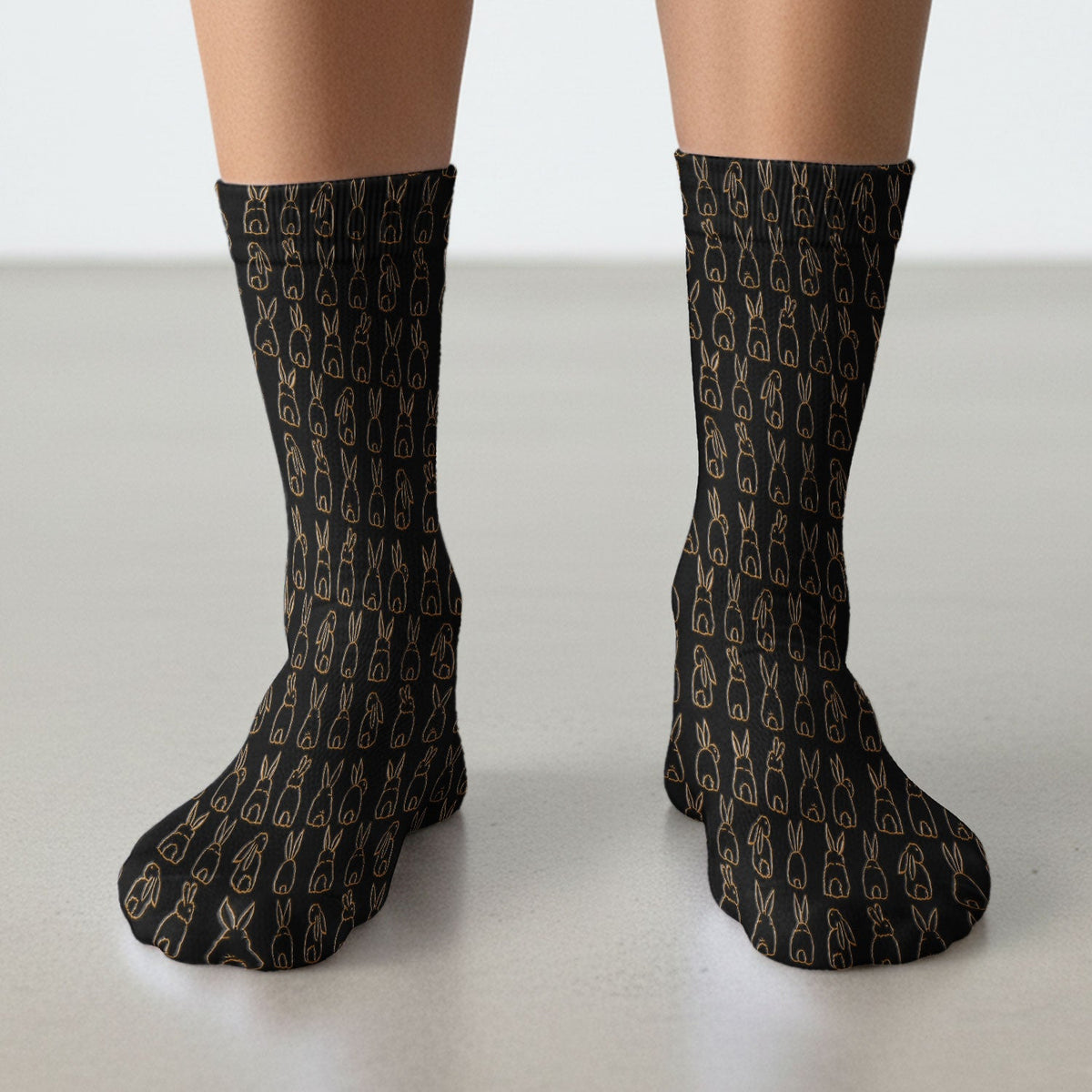 Cartoon Bunny Line Art Nurse Socks