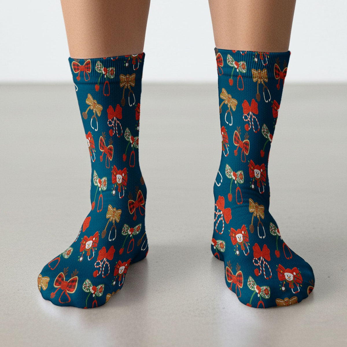 Christmas Stethoscope Bow Nurse Socks