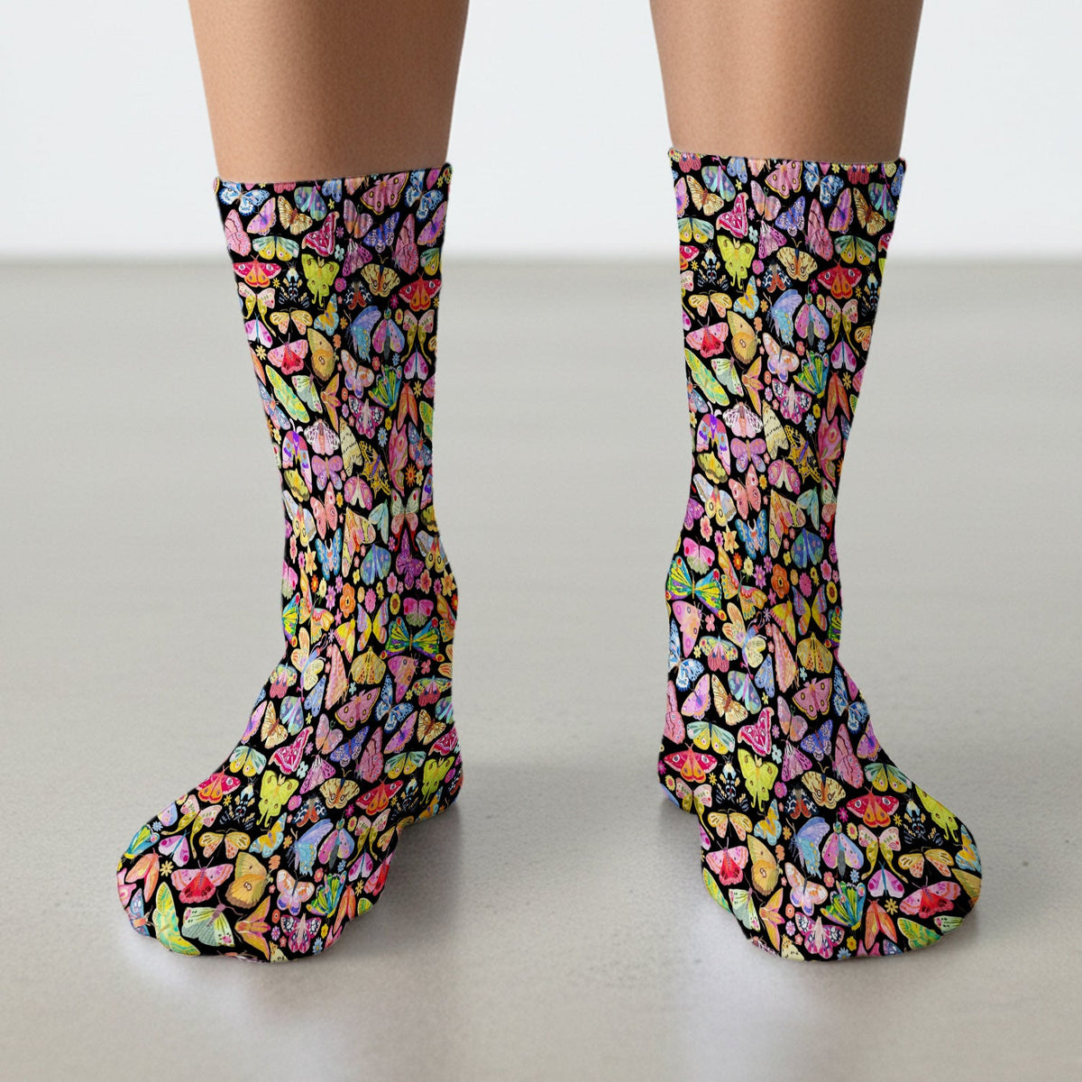 Cute Bright Butterfly Moth Floral Nurse Socks