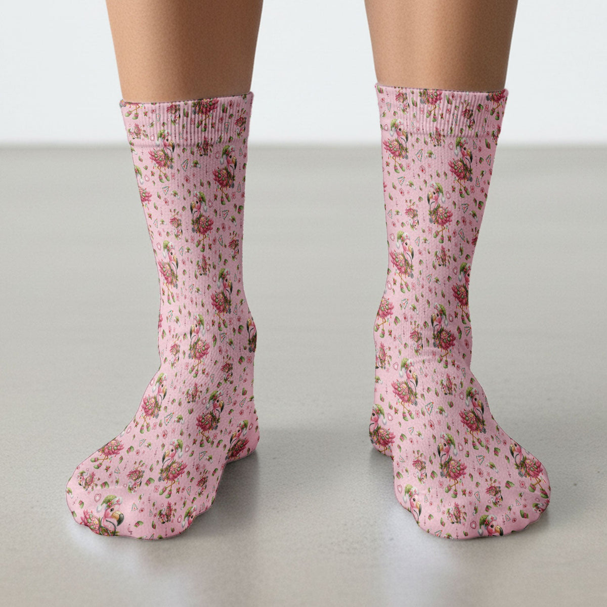 Pink Flamingo Christmas Nurse Socks