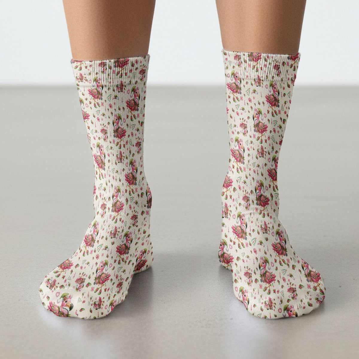 Pink Flamingo Christmas Nurse Socks