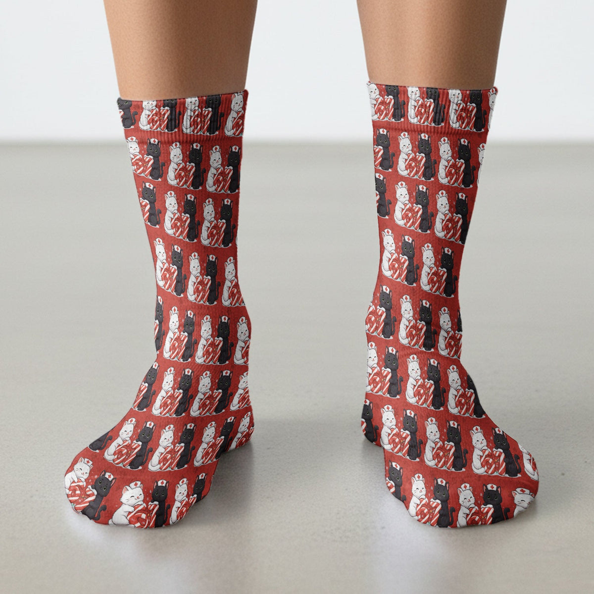 Xmas Cat Six Seven Nurse Socks