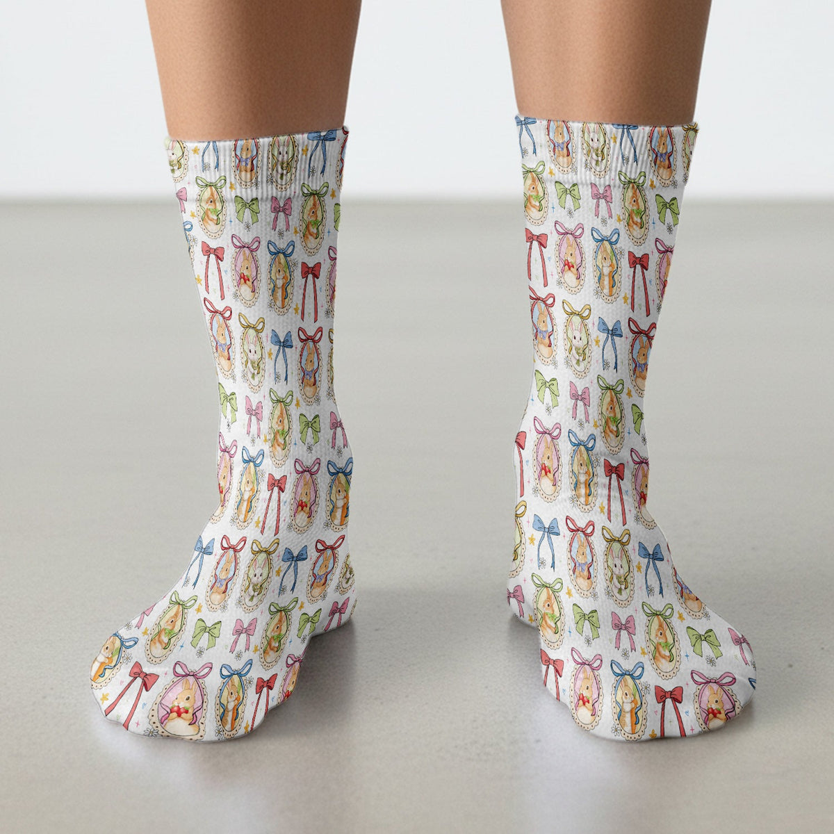 Bunny Cameo Bow Nurse Socks - Easter Gift