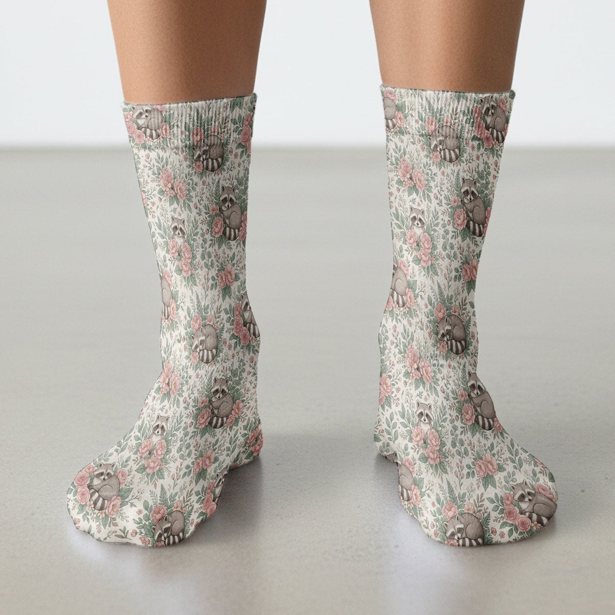 Sleeping Raccoon Rose Garden Nurse Socks