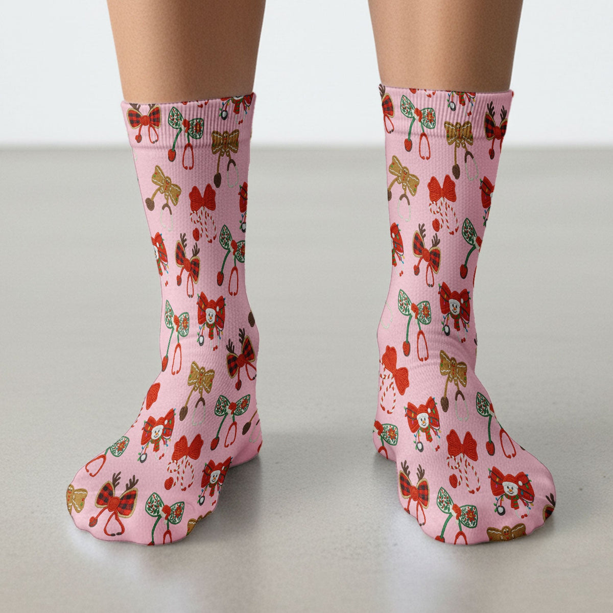 Christmas Stethoscope Bow Nurse Socks