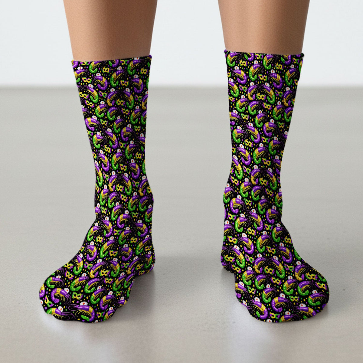 Mardi Gras Crawfish Carnival Nurse Socks