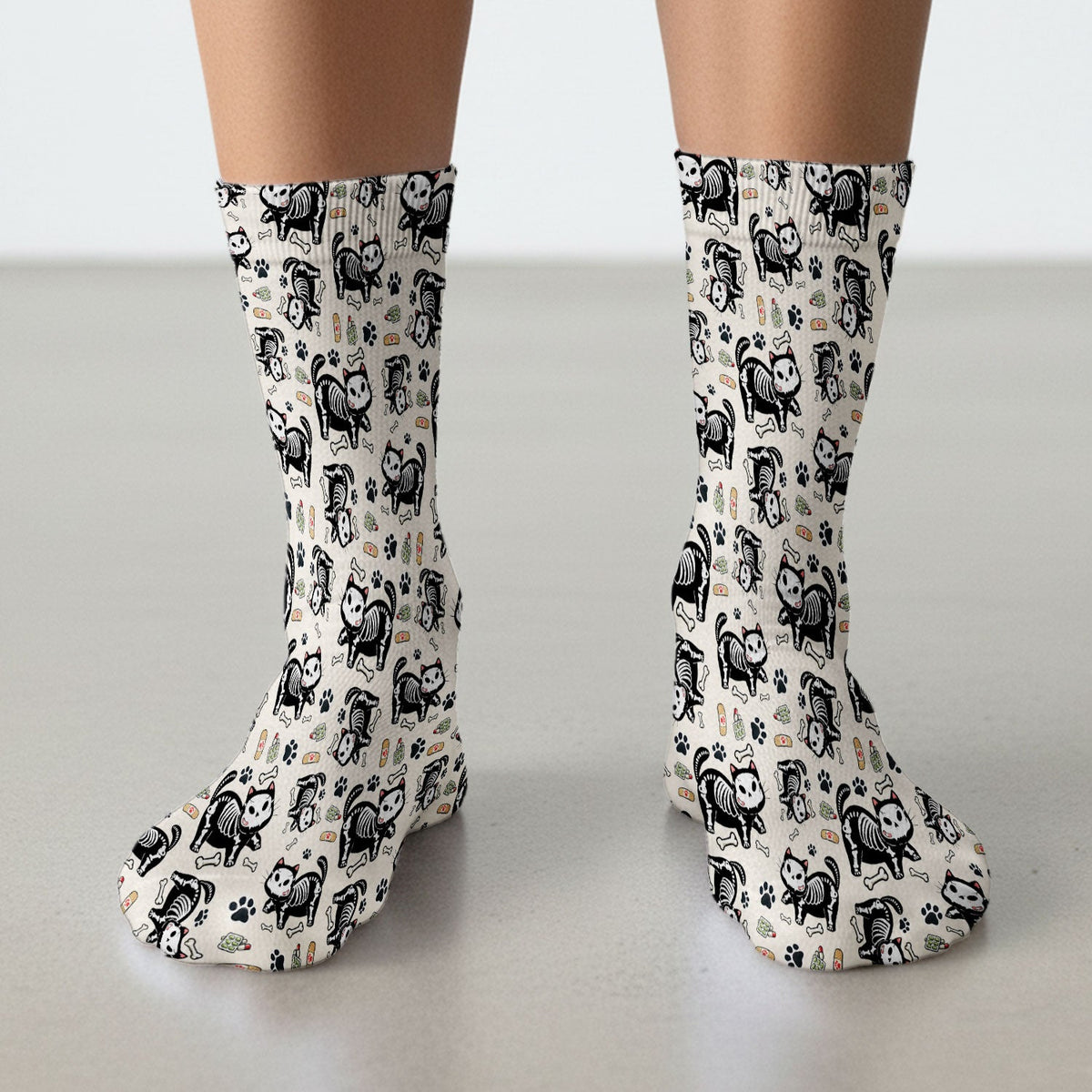 Skeleton Cat Medical Nurse Socks
