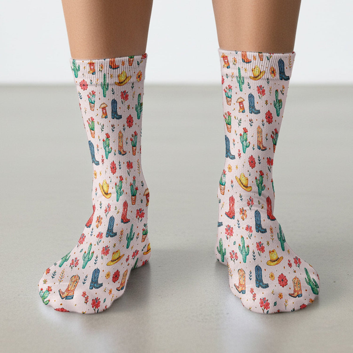 Whimsical Western Cactus Boots Nurse Socks
