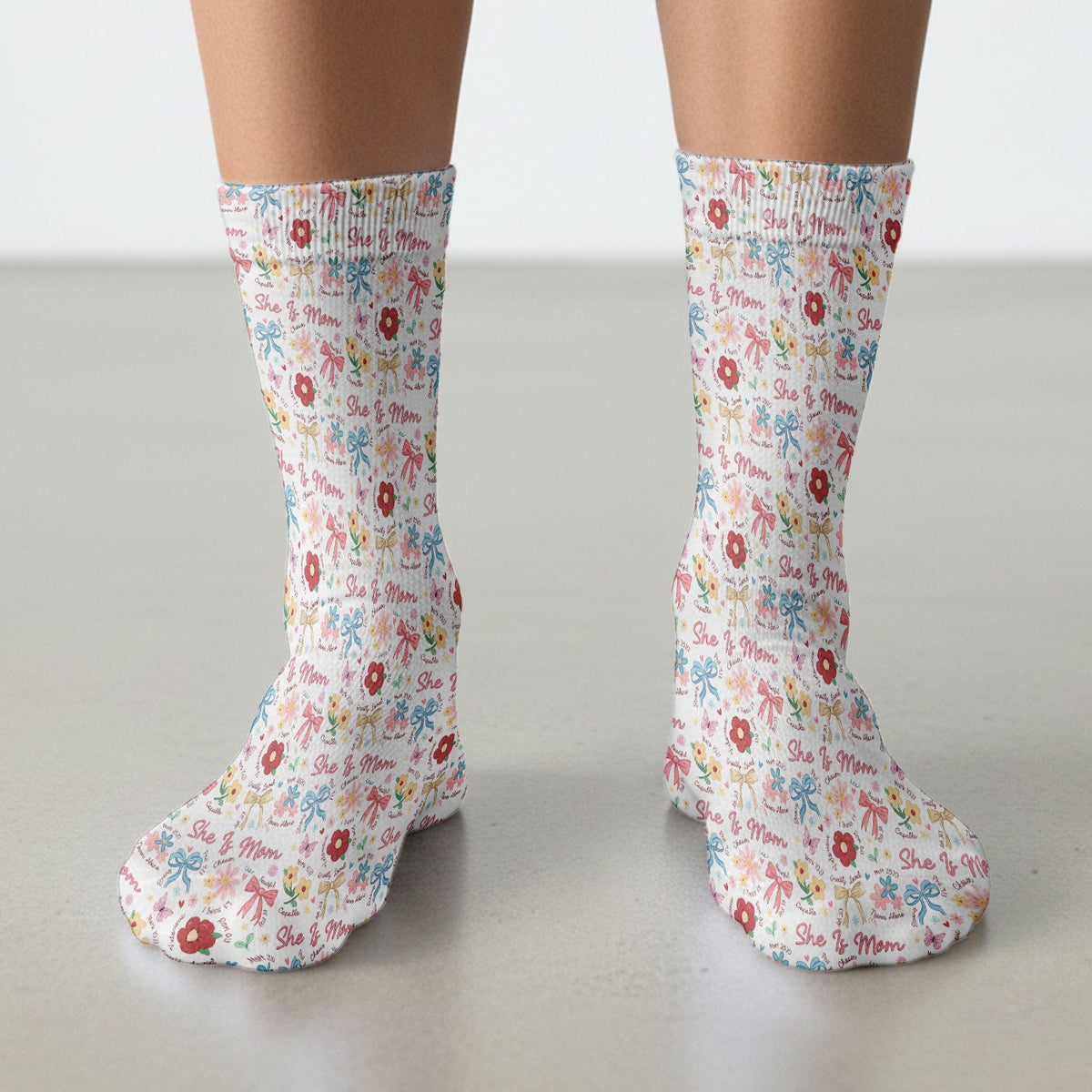She Is Mom Floral Bow Nurse Socks