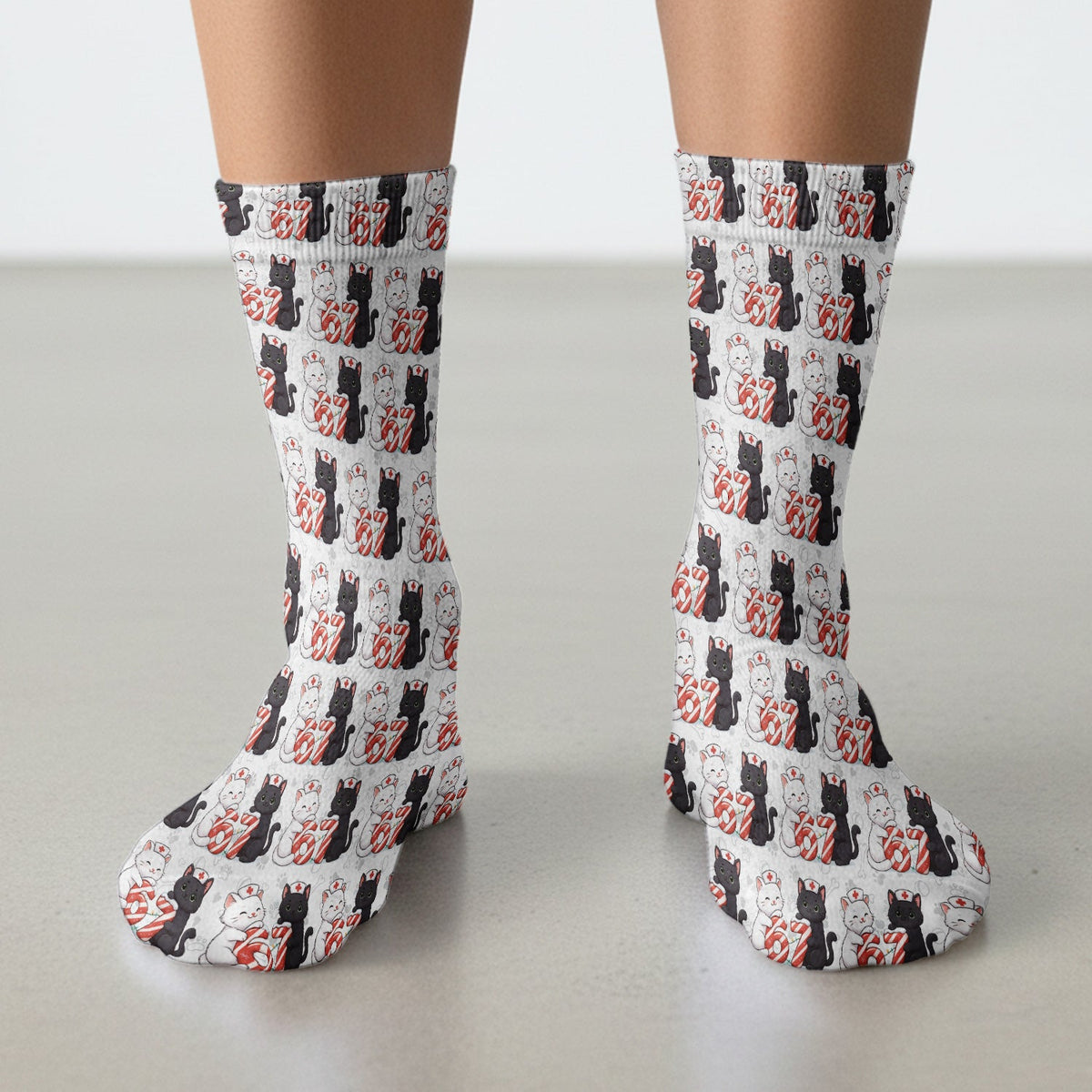 Xmas Cat Six Seven Nurse Socks
