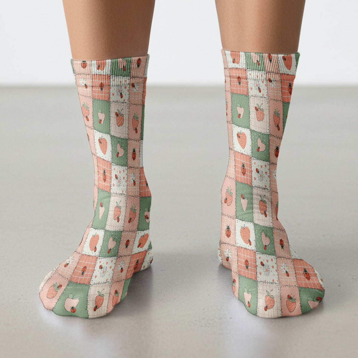 Strawberry Ladybug Patchwork Nurse Socks