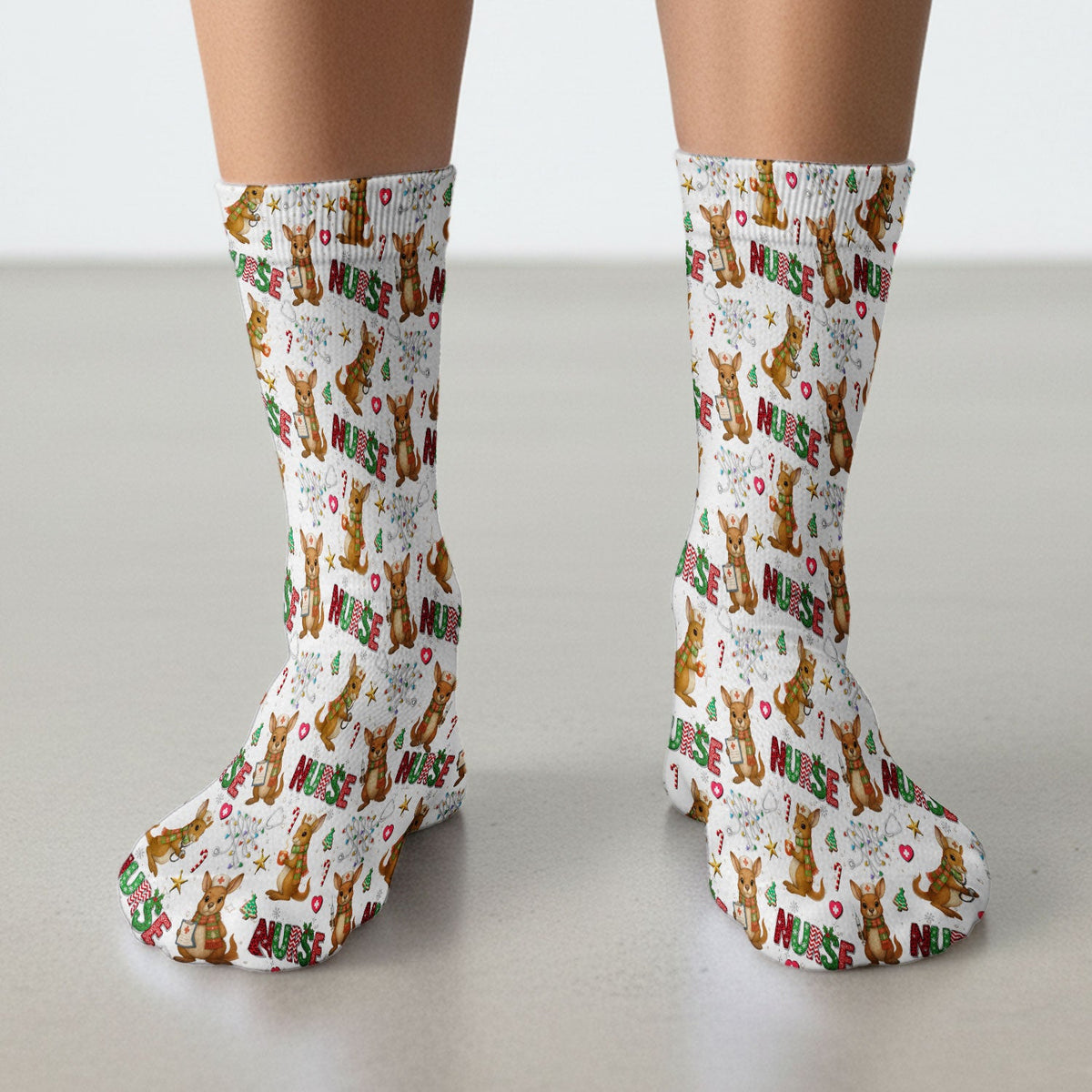 Aussie Kangaroo Christmas Socks for Nurse Doctor - Funny Holiday Adult Socks for Men and Women - Breathable Fabrics Medical Uniform