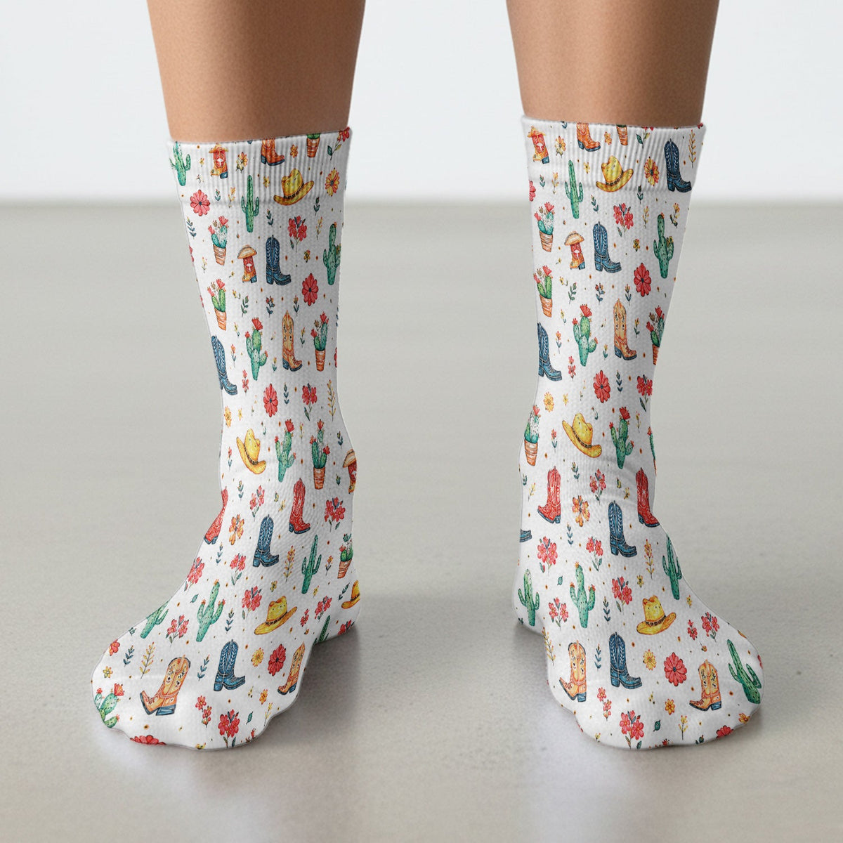 Whimsical Western Cactus Boots Nurse Socks