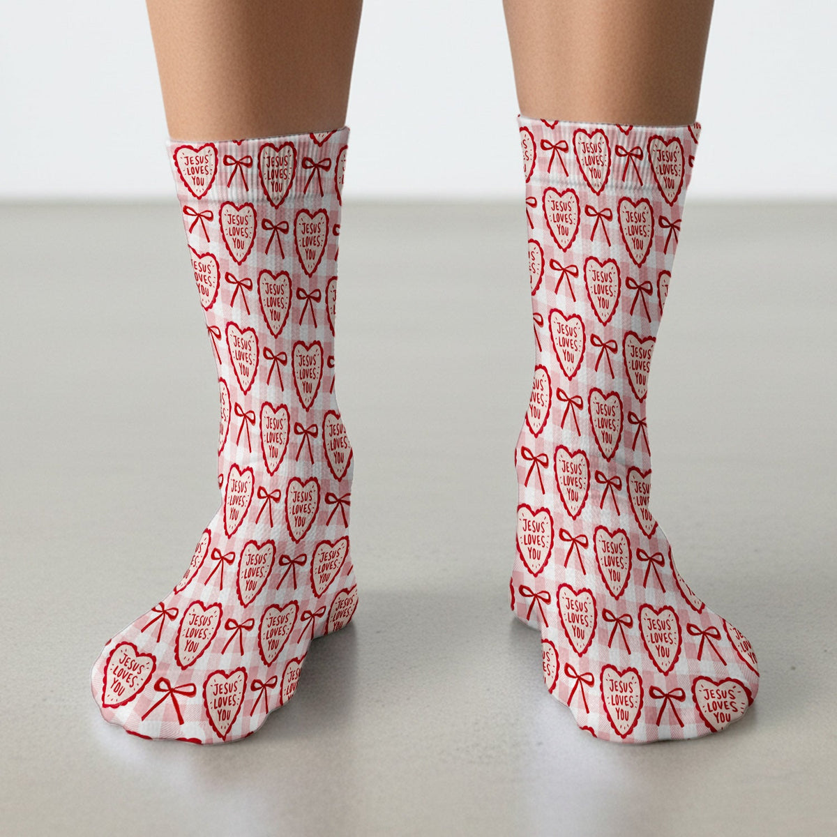 Jesus Loves You Heart Plaid Nurse Socks