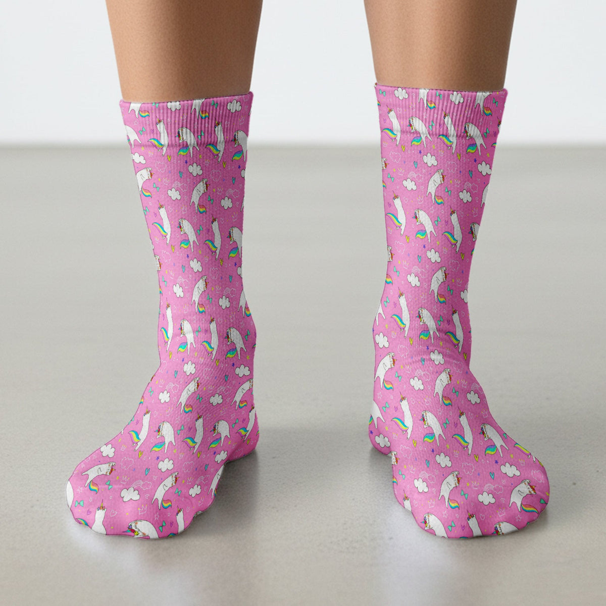 Unicorn Cat Rainbow Tail Clouds Nurse Socks