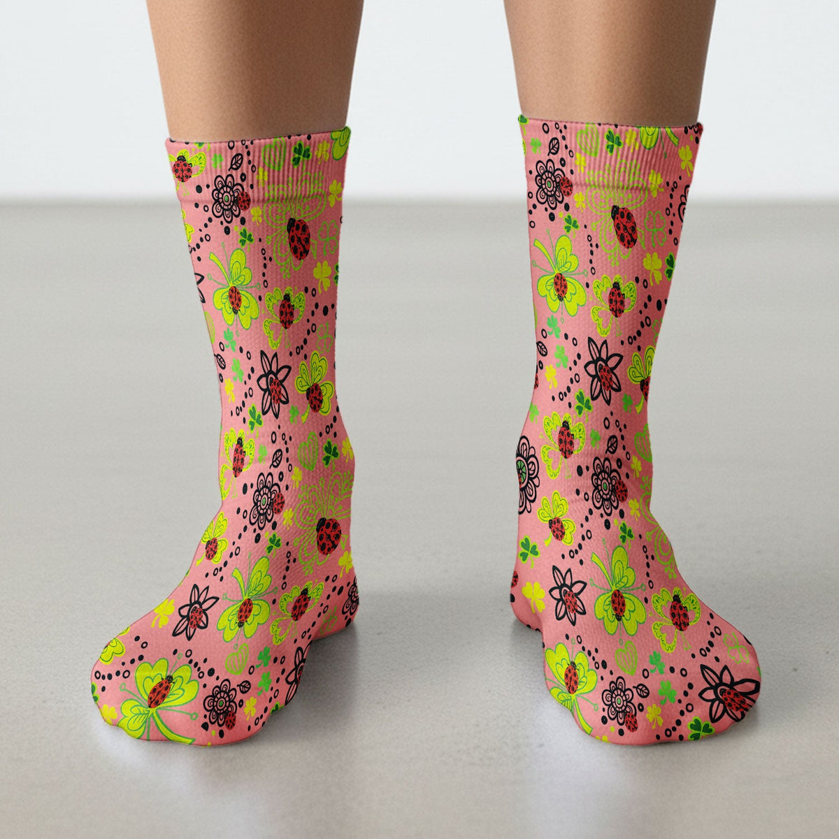 Ladybug Clover Floral Nurse Socks