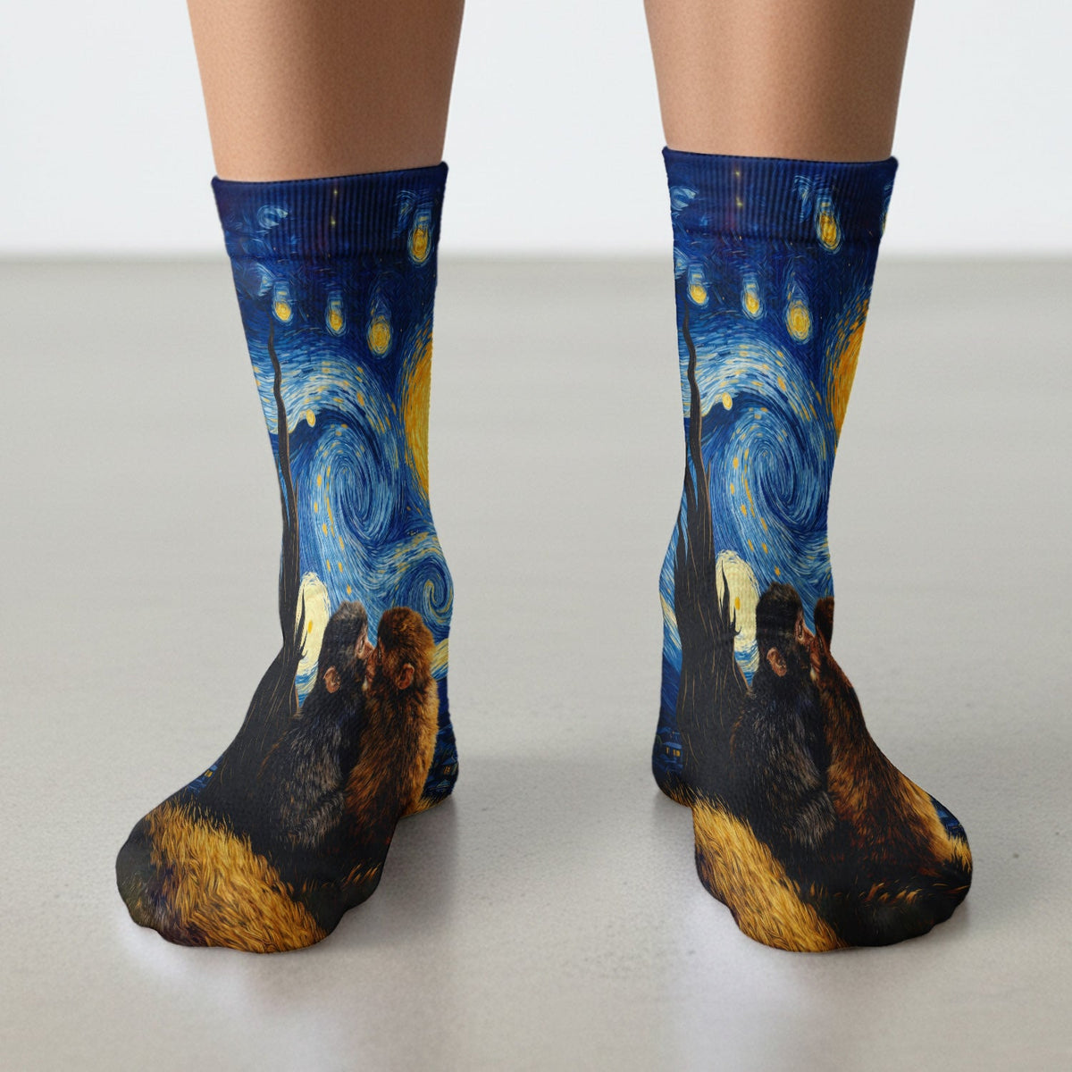 Romantic Monkey Night Sky Nurse Socks