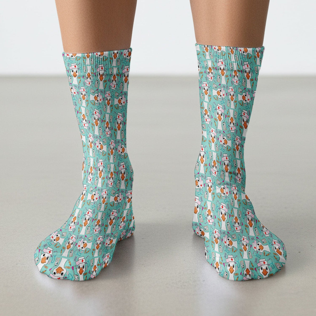 Duck Wearing Hat With Medical Tools Nurse Socks