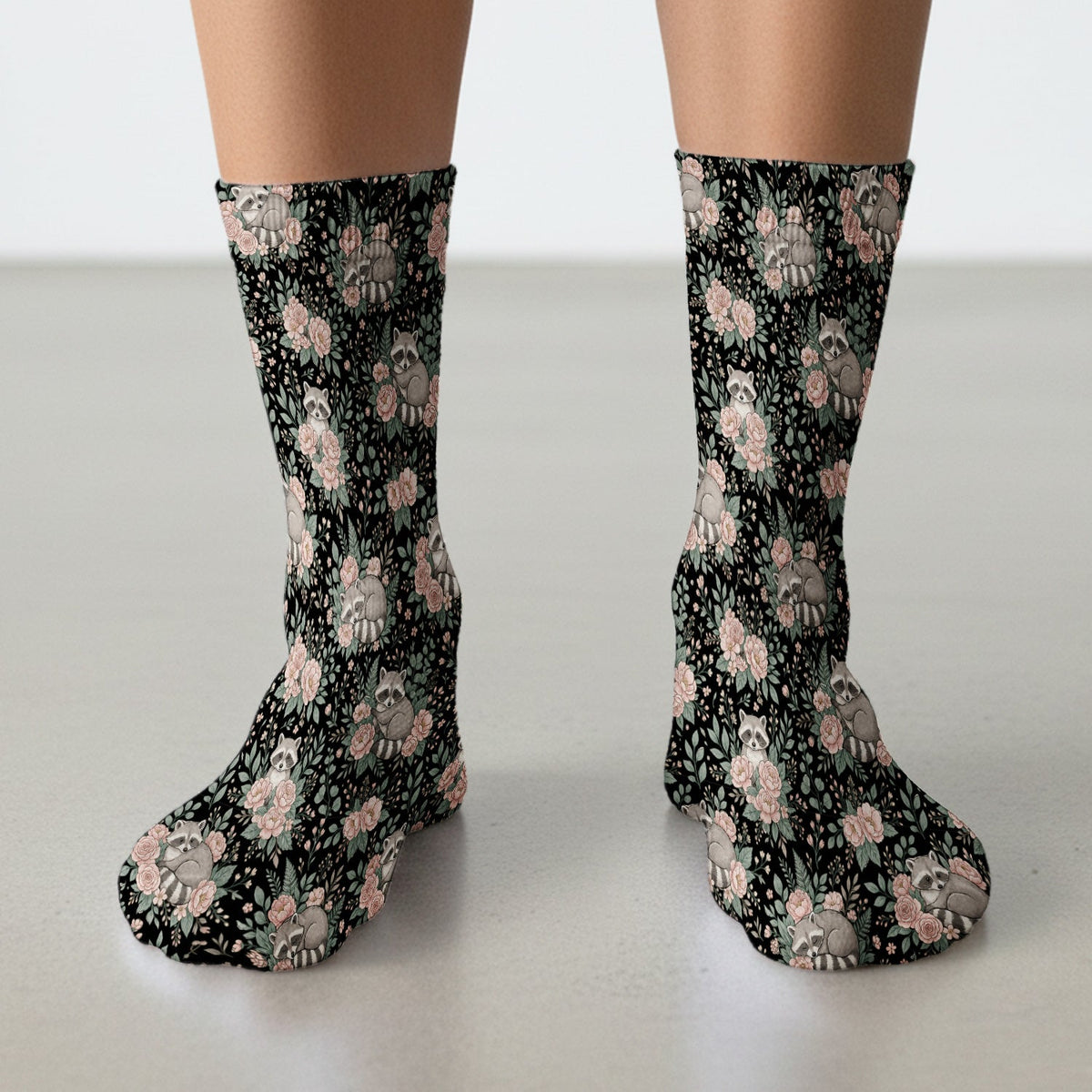 Sleeping Raccoon Rose Garden Nurse Socks