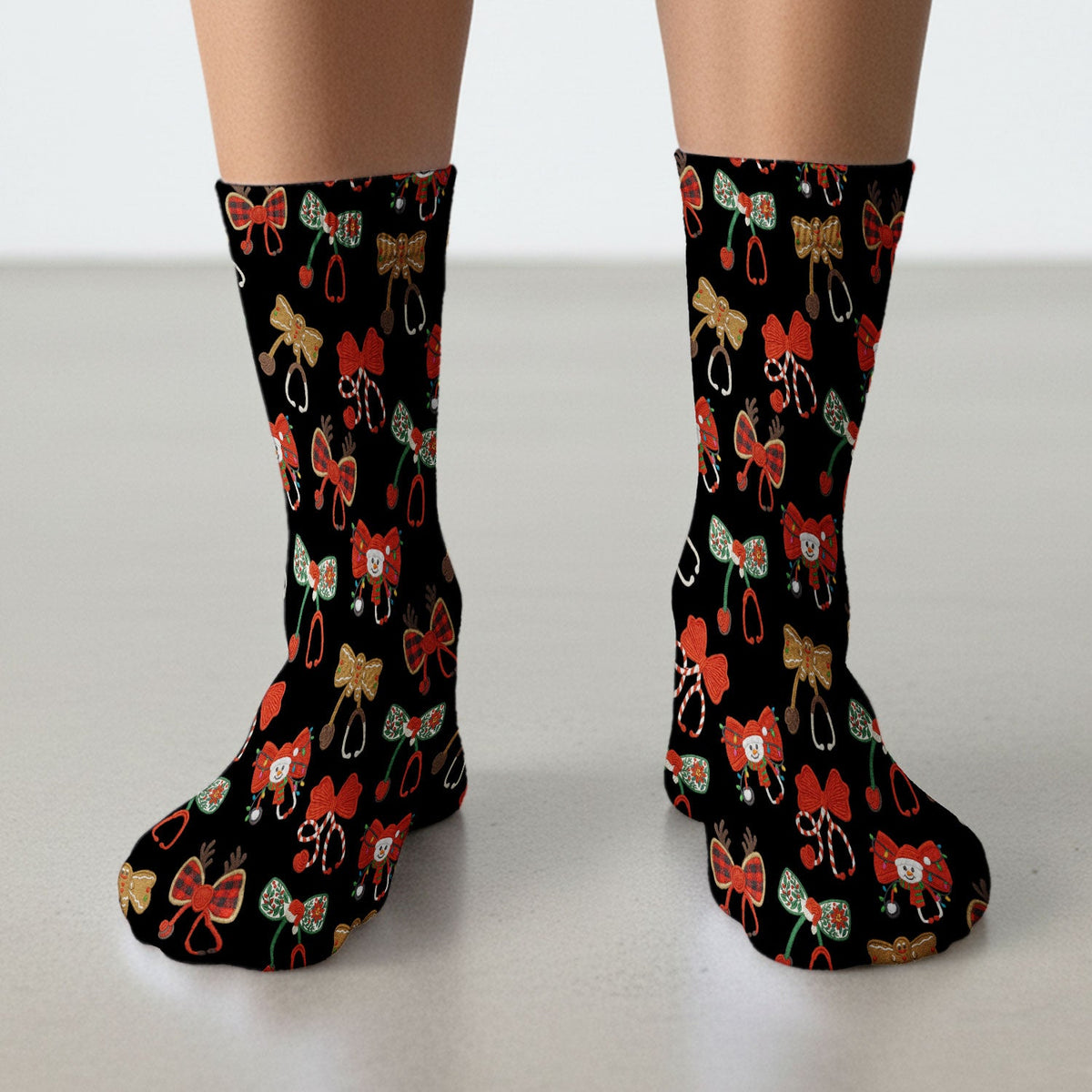 Christmas Stethoscope Bow Nurse Socks