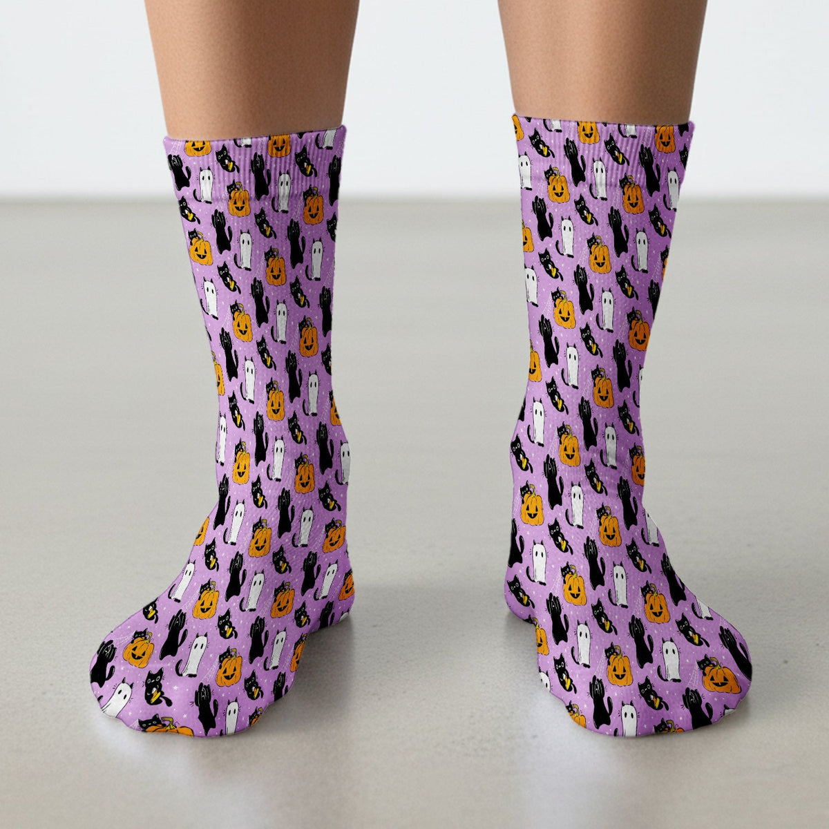 Purple Halloween Black Cat Nurse Socks