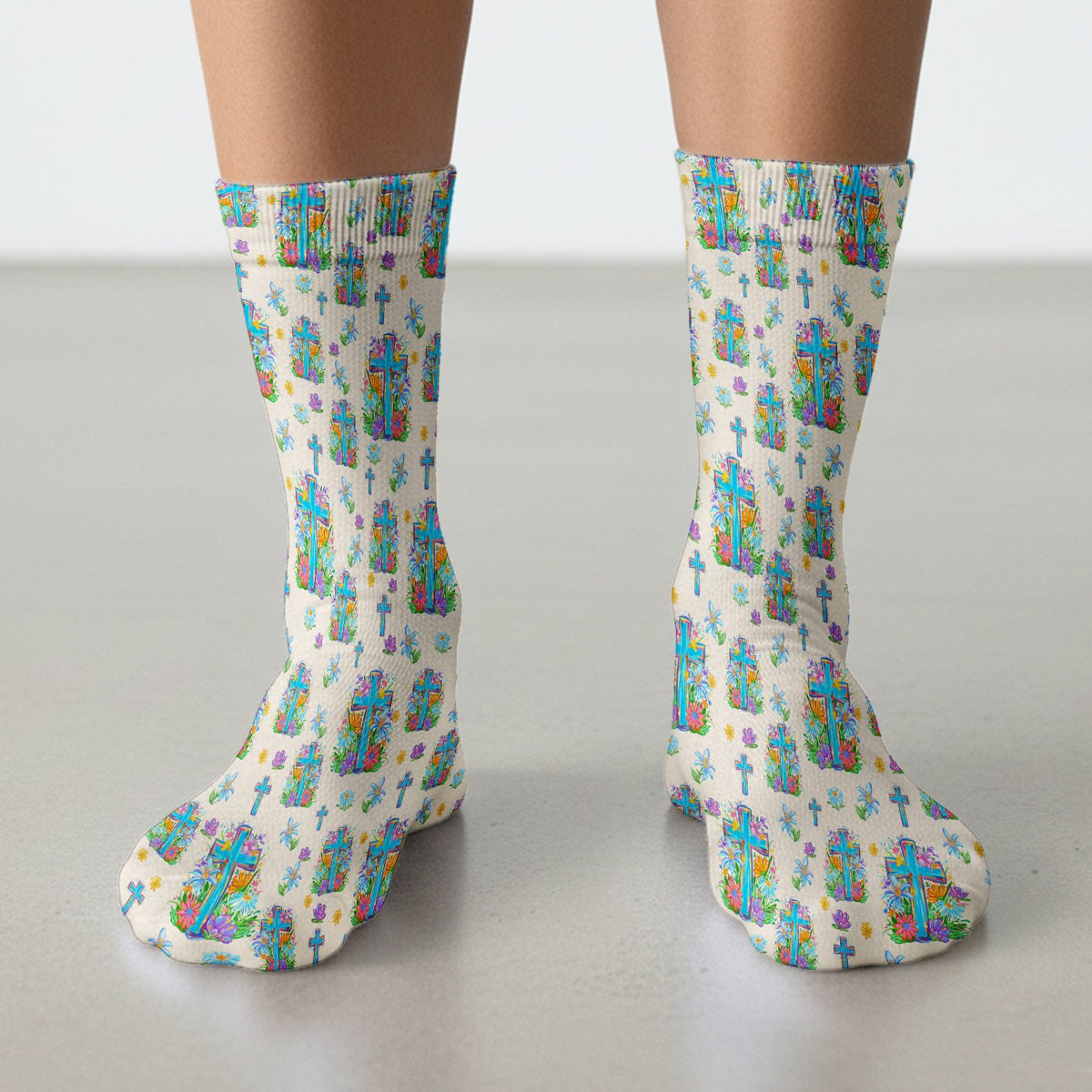 Christian Floral Cross Spring Nurse Socks