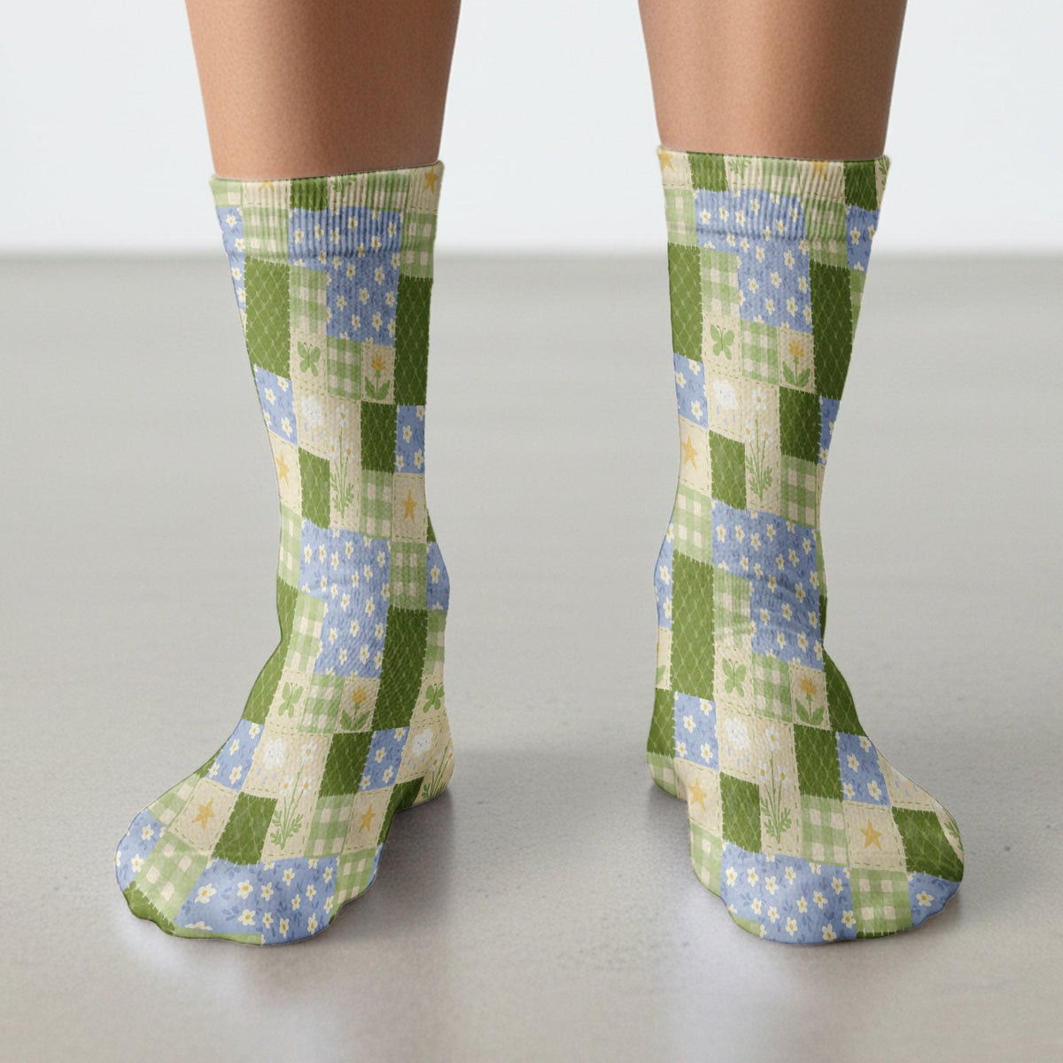 Green Patchwork Clover Floral Nurse Socks