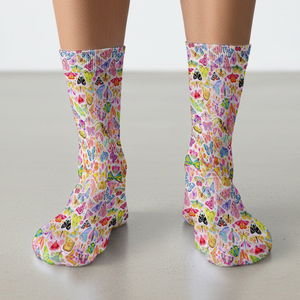 Cute Bright Butterfly Moth Floral Nurse Socks