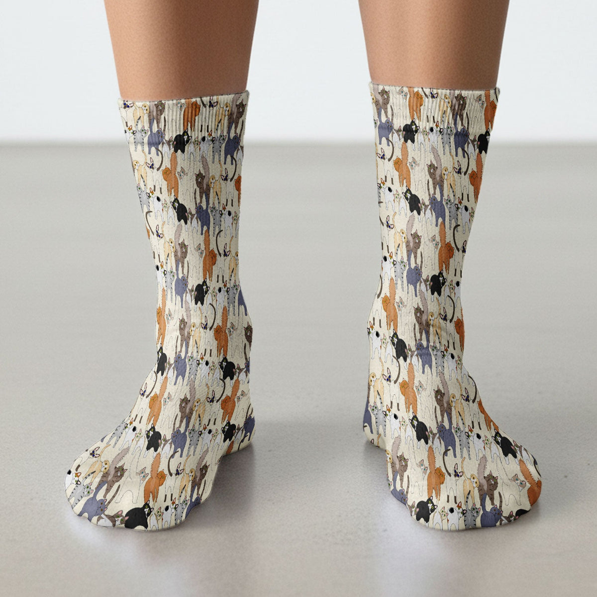Whimsical Multicolor Cat Cartoon Nurse Socks
