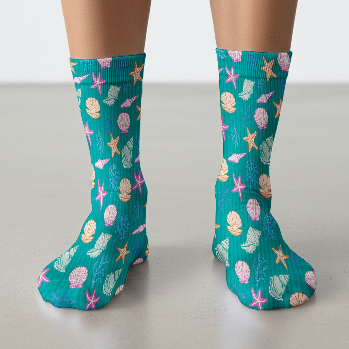 Colorful Seashell Starfish Ocean Stripe Nurse Socks