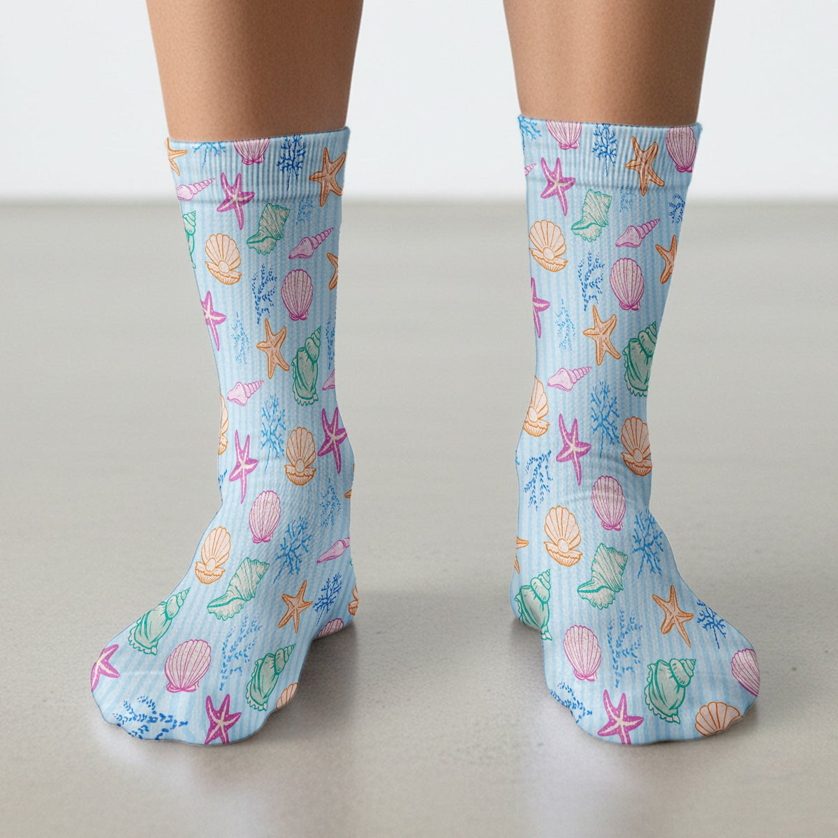 Colorful Seashell Starfish Ocean Stripe Nurse Socks