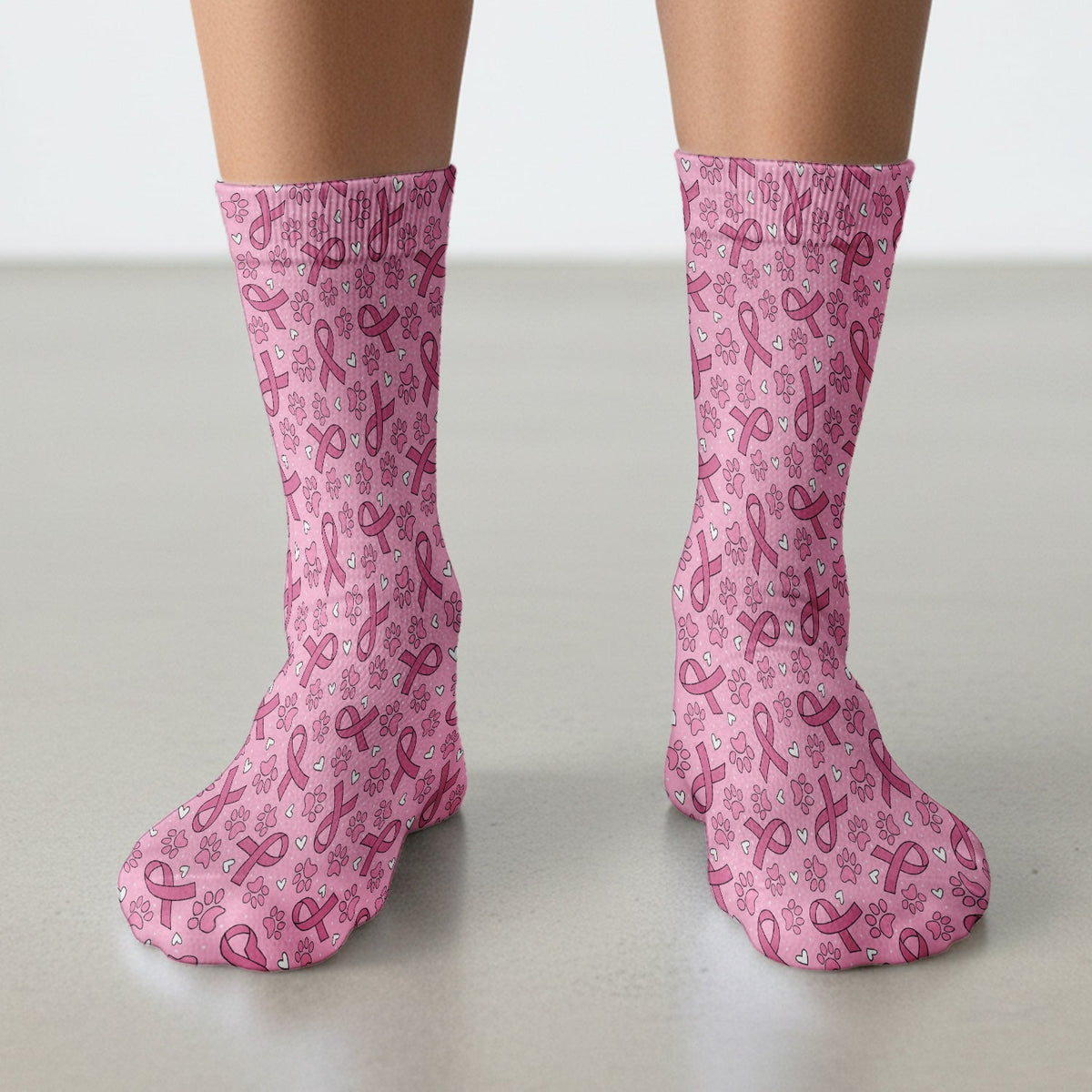 Pink Ribbon Paw Print Nurse Socks