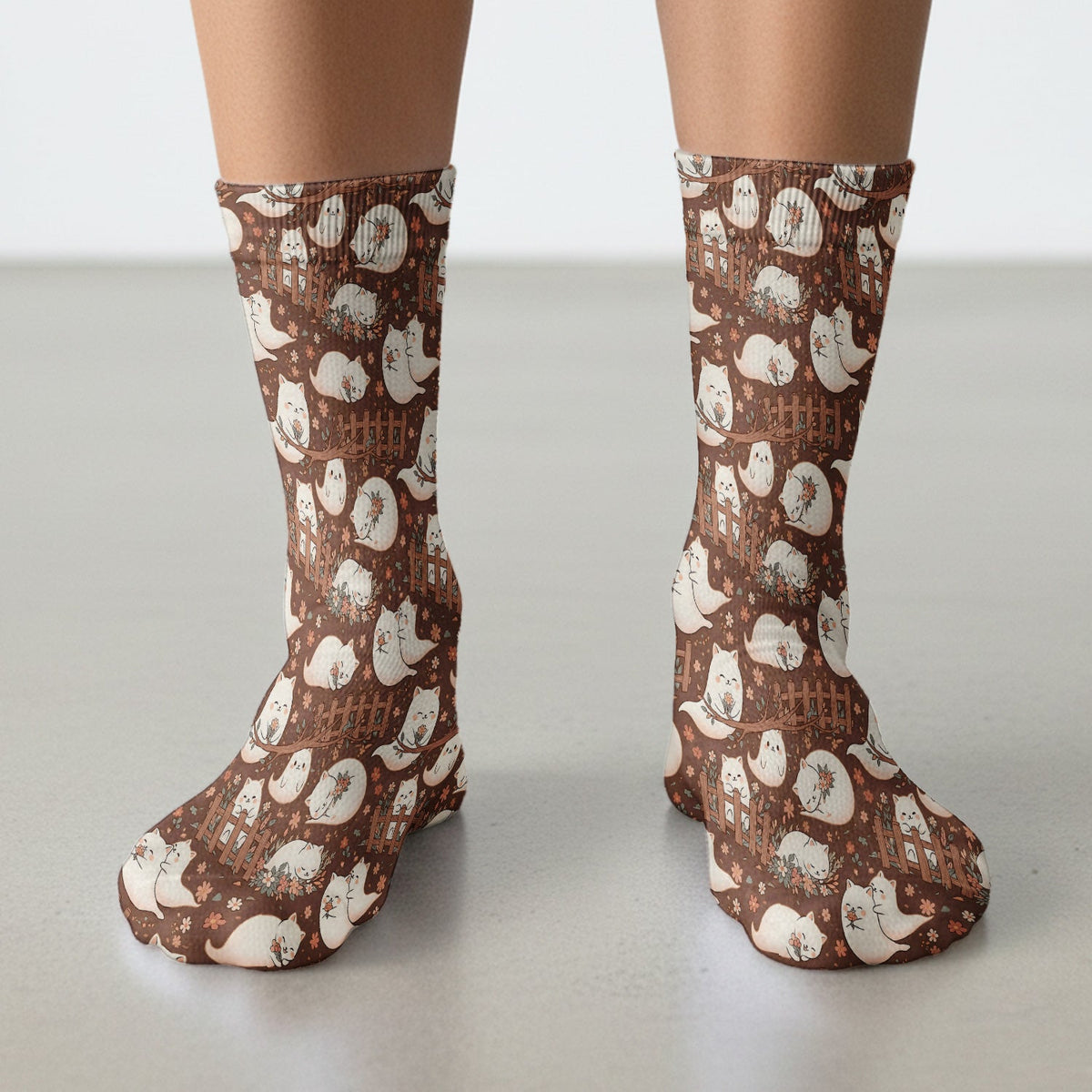 Floral Cat Garden Fence Nurse Socks