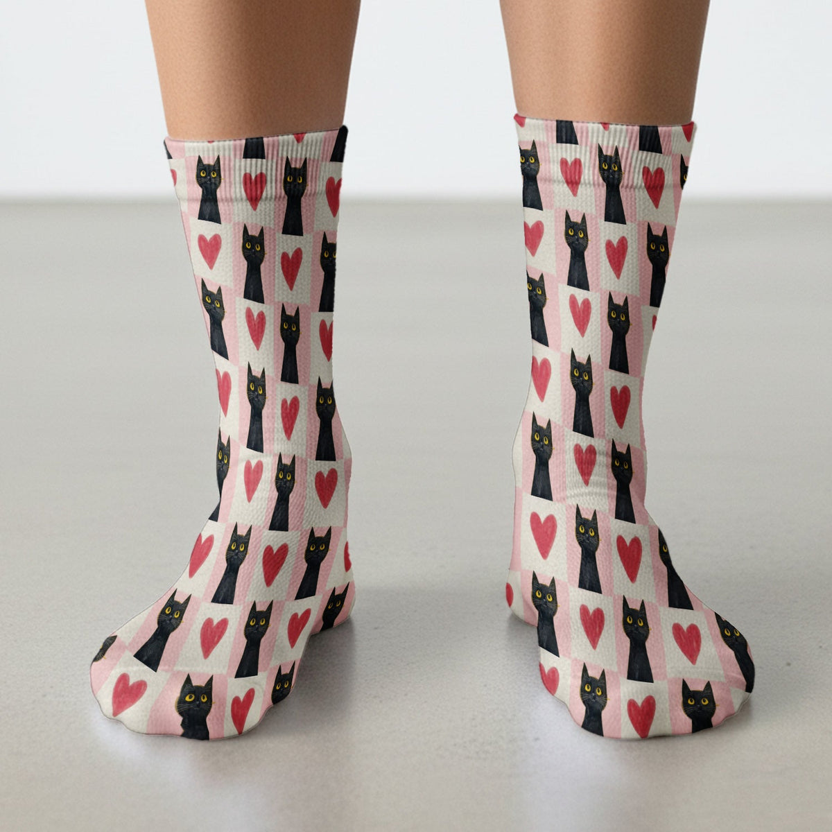 Cute Black Cat Heart Christmas Nurse Socks