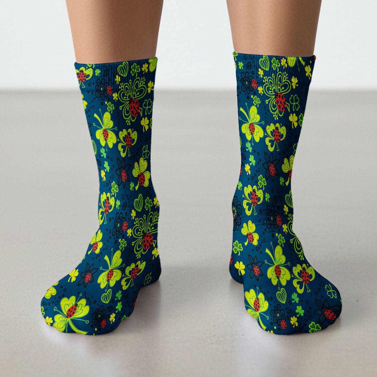 Ladybug Clover Floral Nurse Socks