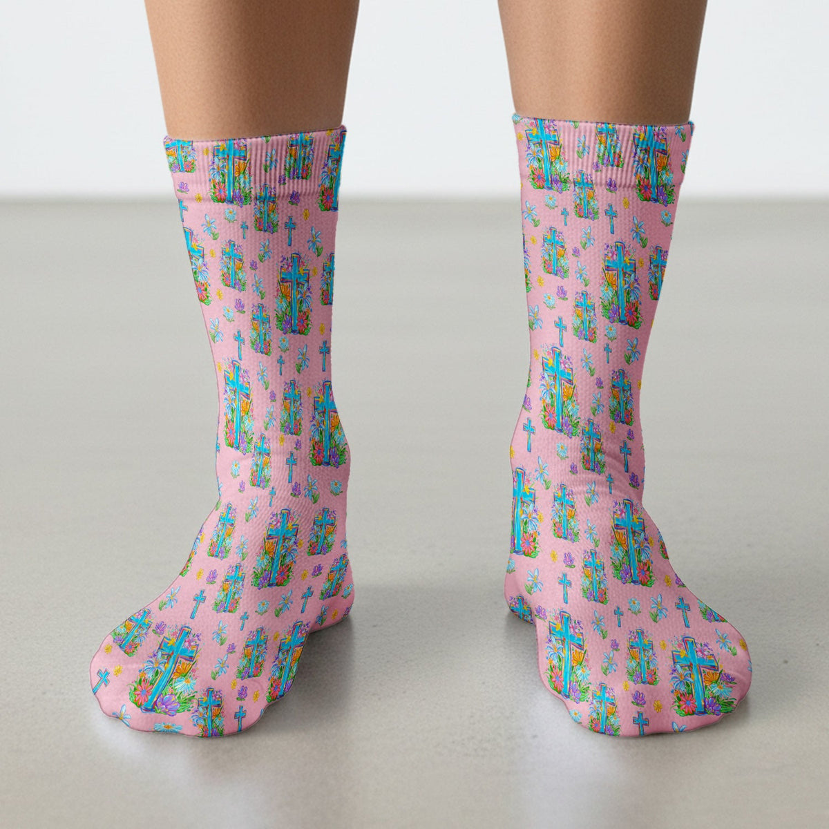 Christian Floral Cross Spring Nurse Socks