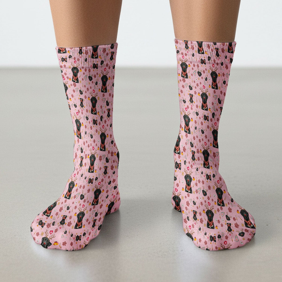 Black Lab Reindeer Christmas Nurse Socks - Gift For Dog Lover