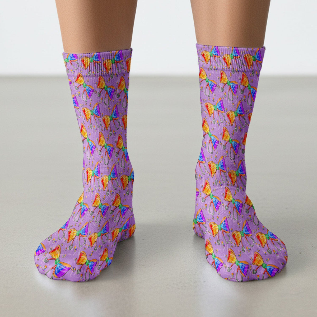 Colorful Rainbow Bow Stethoscope Nurse Socks