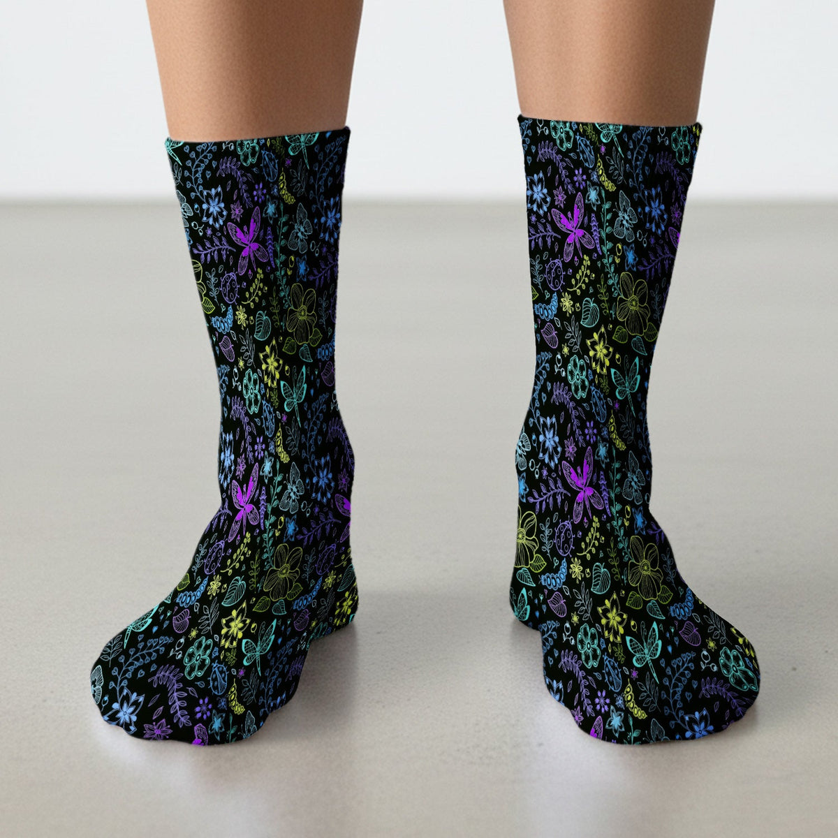 Neon Butterfly Floral Garden Nurse Socks