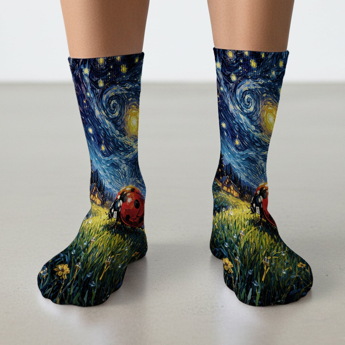 Swirl Night Sky Ladybug Landscape Nurse Socks